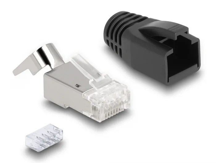 Delock RJ45 Modularer Stecker mit Zugentlastung Cat.6A, Cat.7 und Knickschutztülle 25er Set #3 