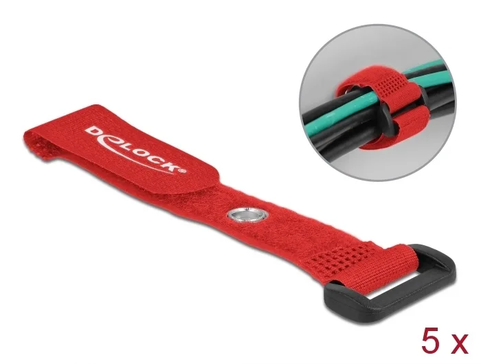 Delock Klett-Kabelbinder mit Schlaufe und Befestigungsöse L 150 x B 20 mm rot 5 Stück #1 