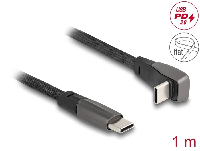 Delock USB 2.0 Flachbandkabel USB Type-C™ Stecker zu USB Type-C™ Stecker gewinkelt PD 3.0 60 W 1 m schwarz #1 