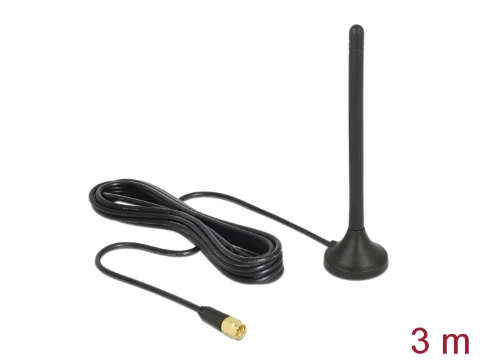 Delock GSM / UMTS / LTE Antenne SMA Stecker 2,5 dBi starr omnidirektional mit magnetischem Standfuß und Anschlusskabel RG-174 3 m outdoor schwarz #1 