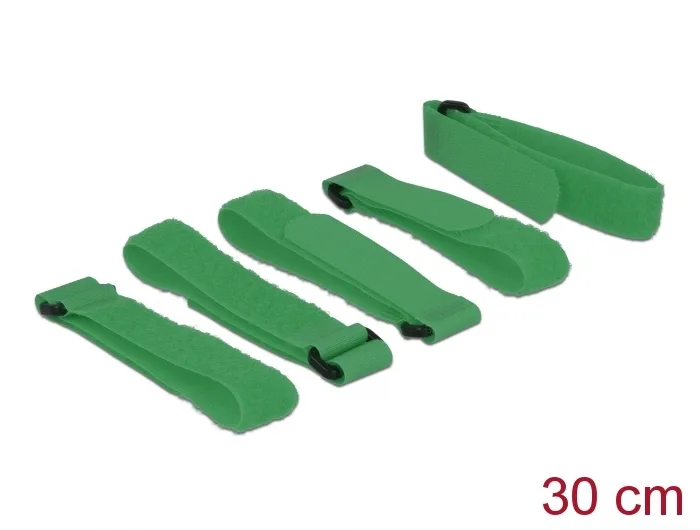Delock Klett-Kabelbinder L 300 mm x B 20 mm 5 Stück mit Schlaufe grün #1 