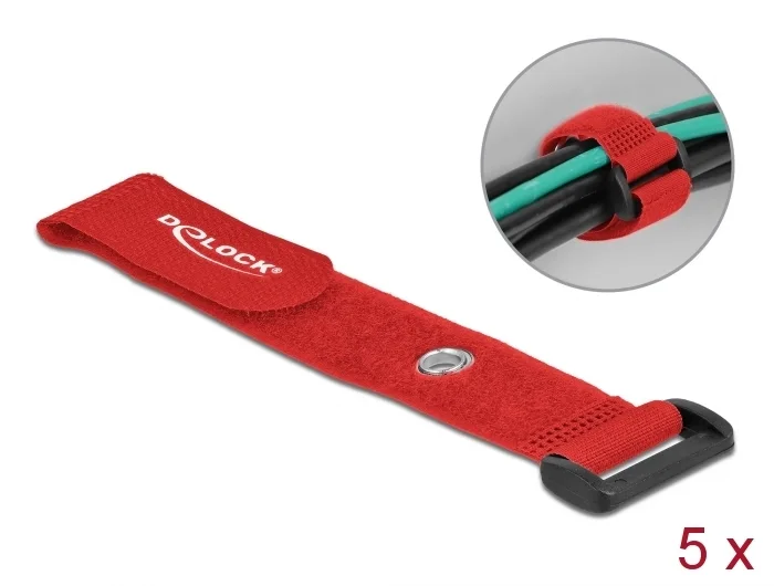 Delock Klett-Kabelbinder mit Schlaufe und Befestigungsöse L 190 x B 25 mm rot 5 Stück #1 