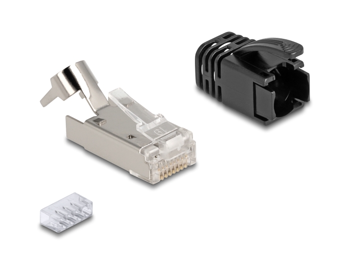 Delock RJ45 Modularer Stecker mit Zugentlastung Cat.8.1 und Knickschutztülle 25er Set #3 