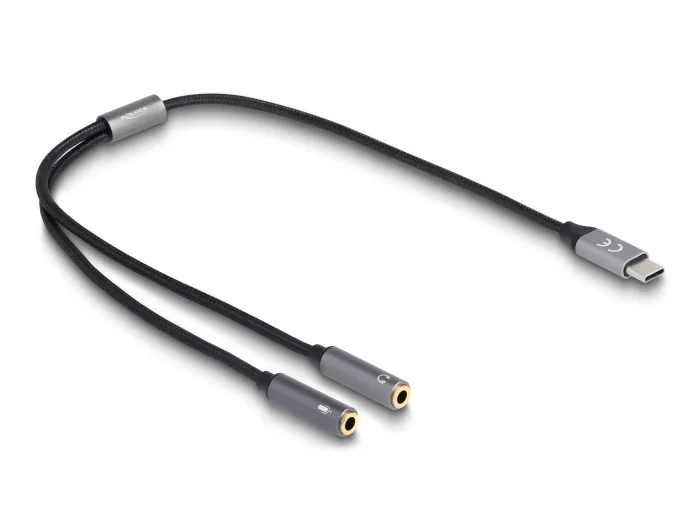 Delock Headset Adapter USB Type-C™ Stecker DAC 24 Bit / 96 kHz Hi-Res zu 2 x 3,5 mm 3 Pin Klinkenbuchse #2 