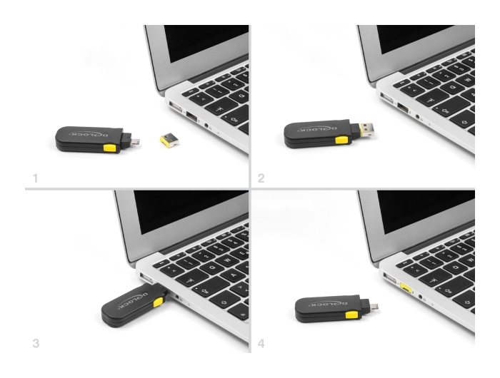 Delock USB Port Blocker Set für USB Typ-A Buchse 4 Stück + Verschlusswerkzeug #5 