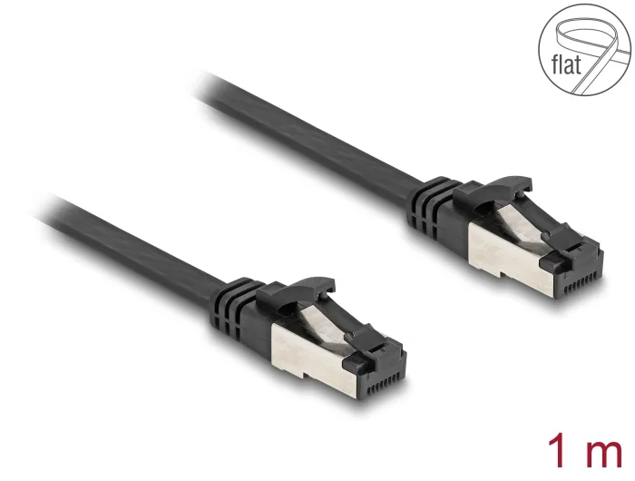 Delock RJ45 Flachband Patchkabel Stecker zu Stecker Cat.8.1 flexibel 1 m schwarz #1 
