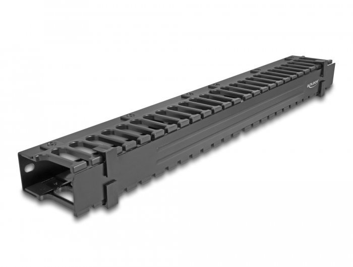 Delock 19″ Kabelmanagement Rangierpanel mit 3 Öffnungen 1 HE schwarz #1 