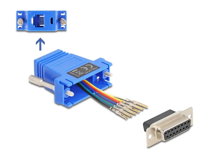 Delock D-Sub 15 Pin Buchse zu RJ12 Buchse Montagesatz blau #1 