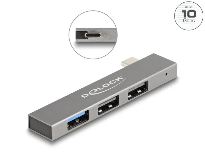 Delock 3 Port Slim USB Hub mit USB Type-C™ zu 1 x USB 10 Gbps USB Typ-A + 2 x USB 2.0 Typ-A #1 