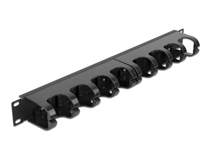 Delock 19″ Kabelmanagement Rangierpanel mit 10 geschlossenen Kabelführungsbügeln 1 HE schwarz #1 
