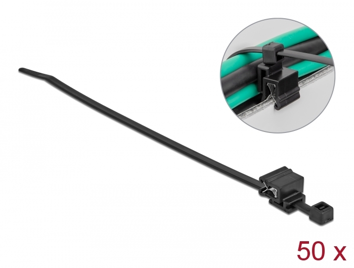 Delock Kabelbinder mit Befestigungsclip L 200 x B 4,8 mm schwarz 50 Stück #1 