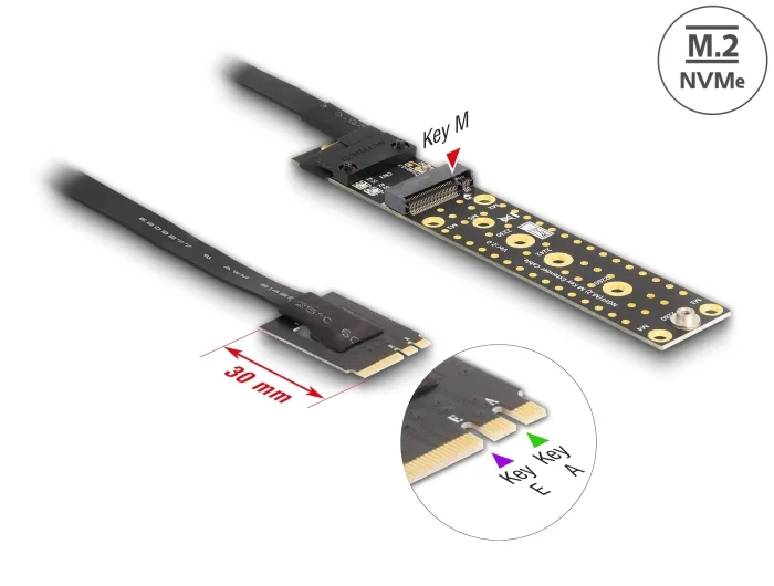 Delock Riser Karte NVMe M.2 Key A+E Stecker zu Key M Slot mit 20 cm Kabel #1 
