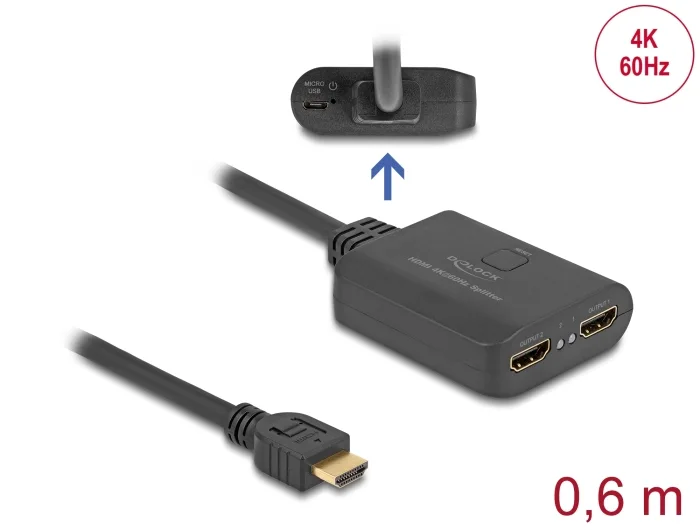 Delock HDMI Splitter 1 x HDMI in zu 2 x HDMI out 4K 60 Hz mit Downscaler #1 