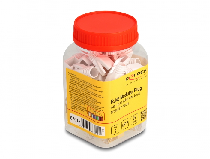 Delock RJ45 Modularer Stecker mit Zugentlastung und Knickschutztülle für Cat.7 Rundkabel 25er Set #2 