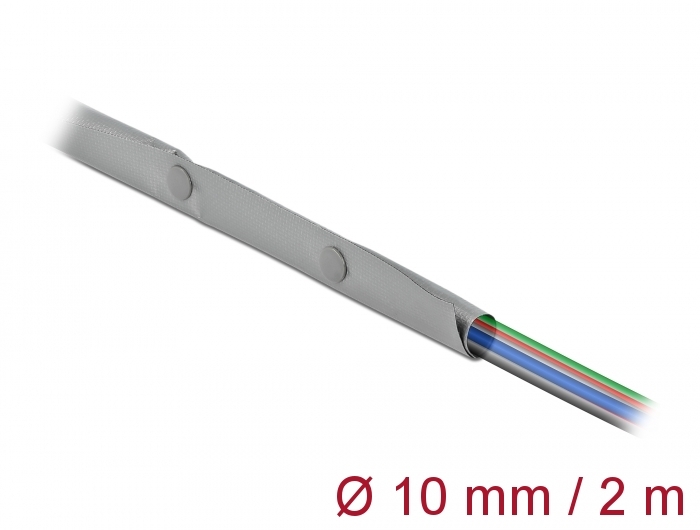 Delock Kabelschutzschlauch mit Knopfverschluss hitzebeständig 2 m x 10 mm grau / schwarz #1 