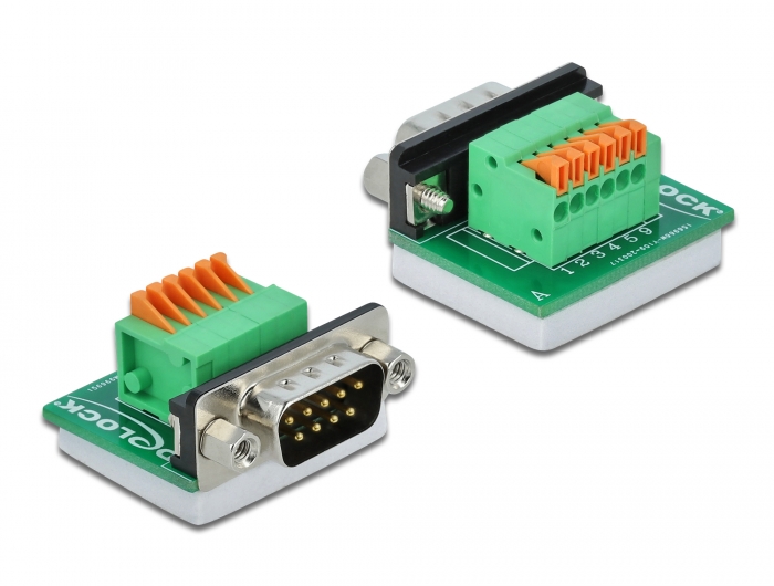 Delock D-Sub9 Stecker zu Terminalblock mit Drucktaster horizontal #1 