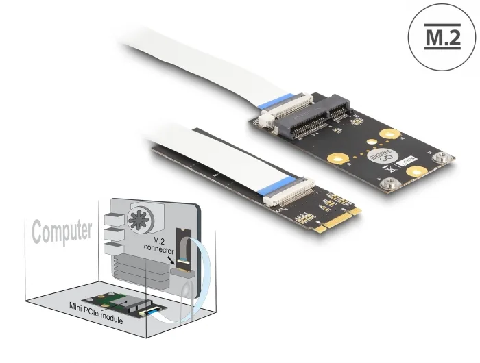 Delock Konverter M.2 Key B+M Stecker zu 1 x Mini PCIe Slot half size / full size mit flexiblem Kabel #1 