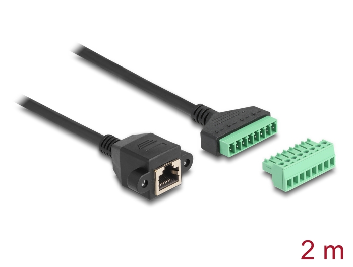 Delock RJ45 Kabel Cat.6 Buchse zu Terminalblock Adapter zum Einbau 2 m 2-teilig #1 