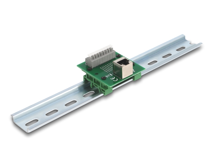 Delock RJ45 Buchse zu Terminalblock mit Drucktaster für Hutschiene gewinkelt #1 