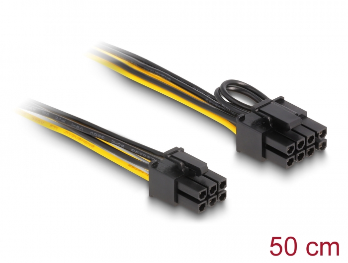 Delock Stromkabel PCI Express 6 Pin Stecker zu PCI Express 6+2 Pin Stecker 50 cm #1 