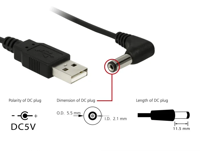 Delock Kabel USB Power > DC 5,5 x 2,1 mm Stecker 90° 1,5 m #3 