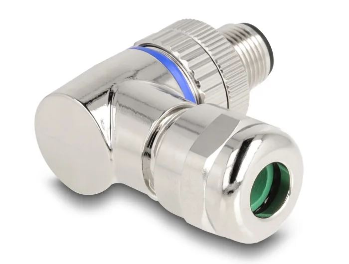 Delock M12 Steckverbinder A-kodiert 3 Pin Stecker zur Montage mit Schraubanschluss 90° gewinkelt Metall #2 