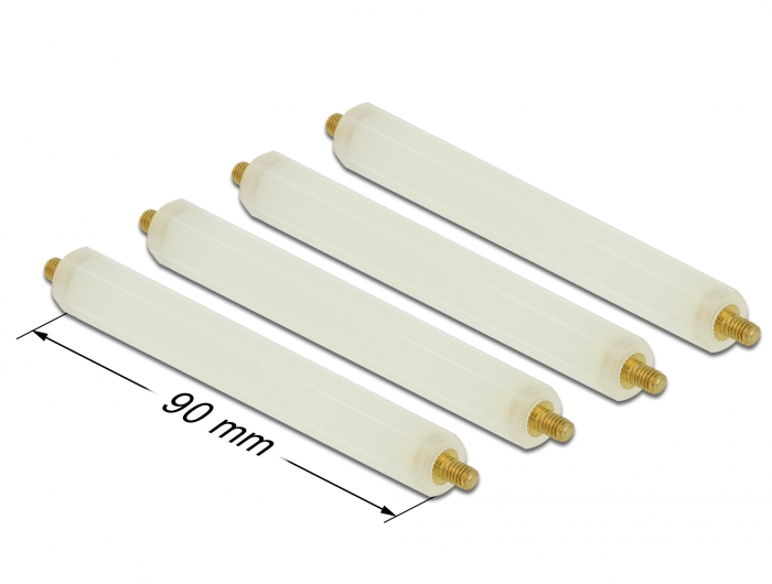Delock Abstandshalter M4 x M4, Sechskant, Außen / Außen, 90 mm natur 4 Stück #2 