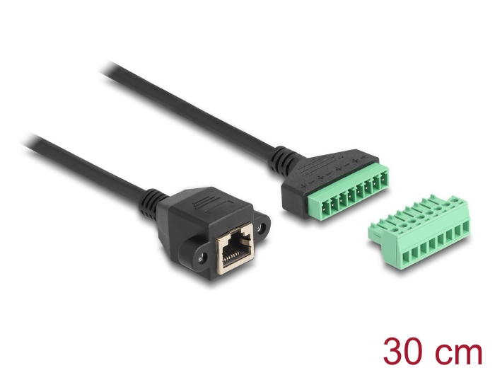Delock RJ45 Kabel Cat.6 Buchse zu Terminalblock Adapter zum Einbau 30 cm 2-teilig #1 