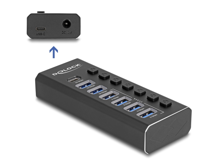 Delock 7 Port USB Hub mit 3 Ports 10 Gbps und 4 Schnellladeports 5 Gbps mit Schalter und Beleuchtung #2 