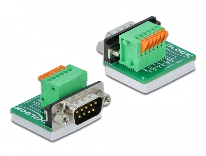 Delock D-Sub 9 Stecker zu Terminalblock mit Drucktaster vertikal #1 