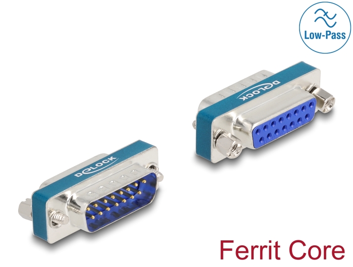 Delock HF/EMI Entstörfilter D-Sub 15 Pin Stecker zu Buchse mit Tiefpass induktiv #1 