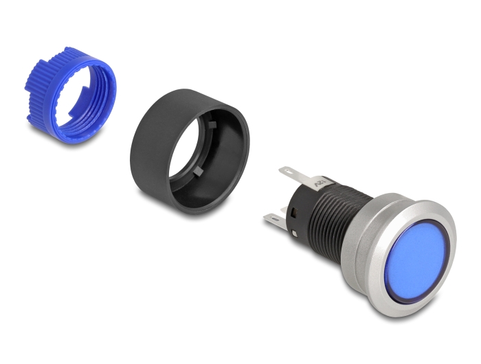 Delock Drucktaster vorstehend zum Einbau 22 mm 5 x Lötanschluss Taster flach Plastik LED blau #3 