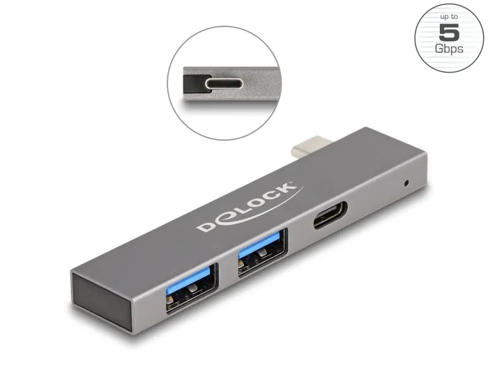 Delock 3 Port Slim USB Hub mit USB Type-C™ zu 1 x USB 5 Gbps USB Type-C™ + 2 x USB 5 Gbps Typ-A #1 
