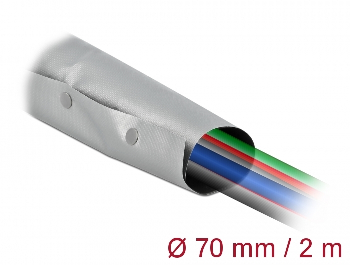 Delock Kabelschutzschlauch mit Knopfverschluss hitzebeständig 2 m x 70 mm grau / schwarz #1 