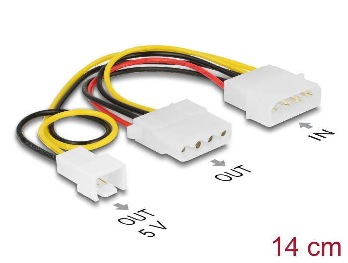 Delock Stromkabel 4 Pin Stecker > 1 x 4 Pin Buchse + 1 x 3 Pin Stecker (Lüfter) 14 cm #1 