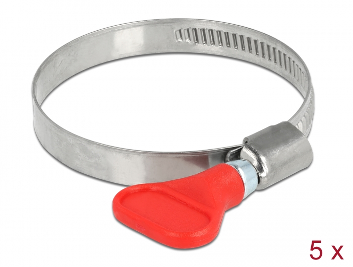 Delock Schlauchschelle Edelstahl 400 SS mit Flügelmutter 40 - 60 mm 5 Stück rot #1 