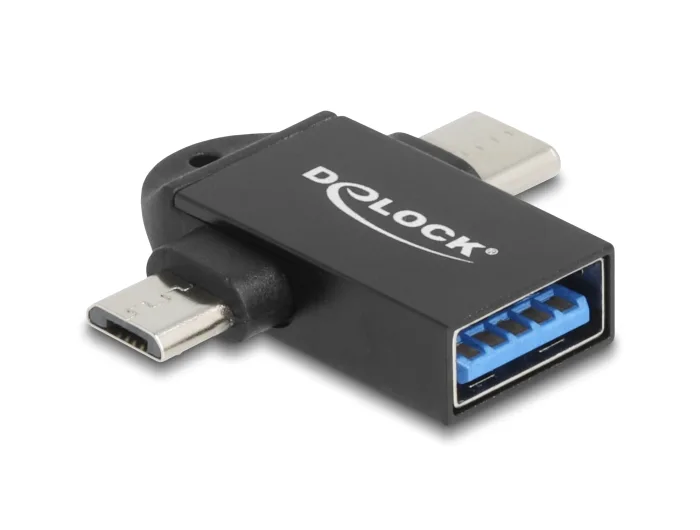 Delock Adapter USB 10 Gbps 2 in 1 USB-A Buchse zu USB Type-C™ Stecker + USB Micro-B Stecker OTG #1 