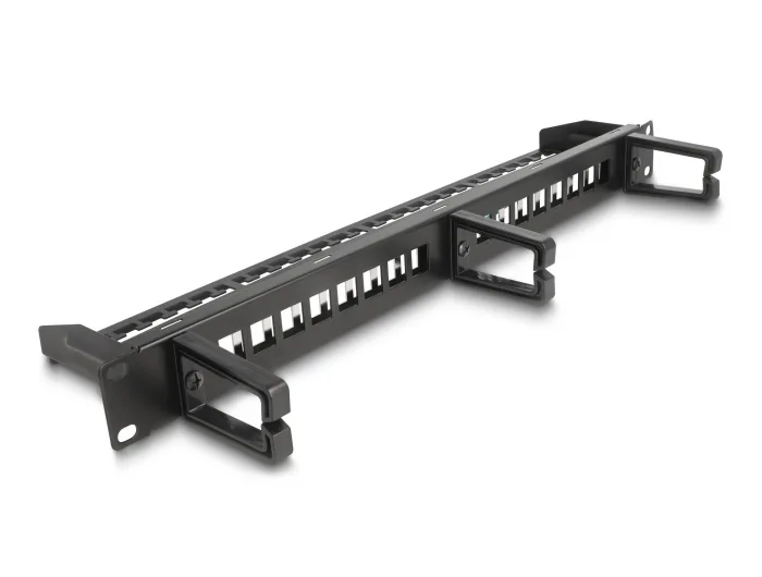 Delock 19″ Keystone Patchpanel 16 Port mit 3 Bügeln und Entlastungsschiene 1 HE schwarz #1 