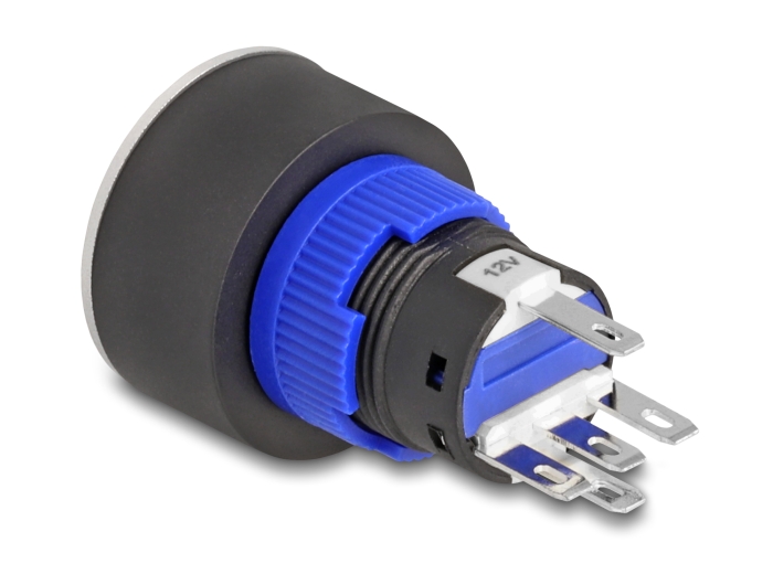 Delock Drucktaster vorstehend zum Einbau 22 mm 5 x Lötanschluss Taster flach Plastik LED blau #2 