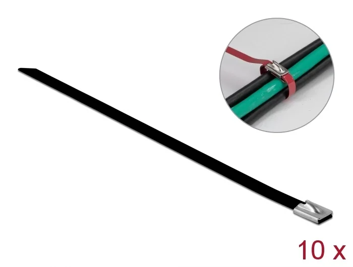 Delock Edelstahlkabelbinder L 500 x B 7,9 mm schwarz 10 Stück #1 