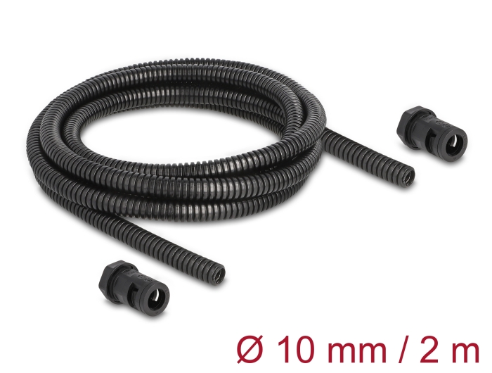 Delock Kabelschutzschlauch 2 m x 10 mm mit 2 x PG7 Schlauchverschraubung Set schwarz #1 