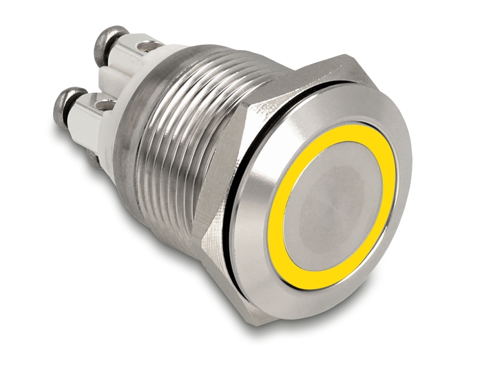 Delock Drucktaster zum Einbau 19 mm 4 x Schraubklemme LED gelb #1 