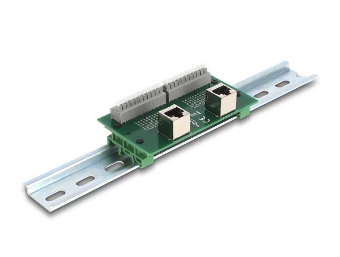 Delock RJ50 2 x Buchse zu 2 x Terminalblock mit Drucktaster für Hutschiene gewinkelt #1 