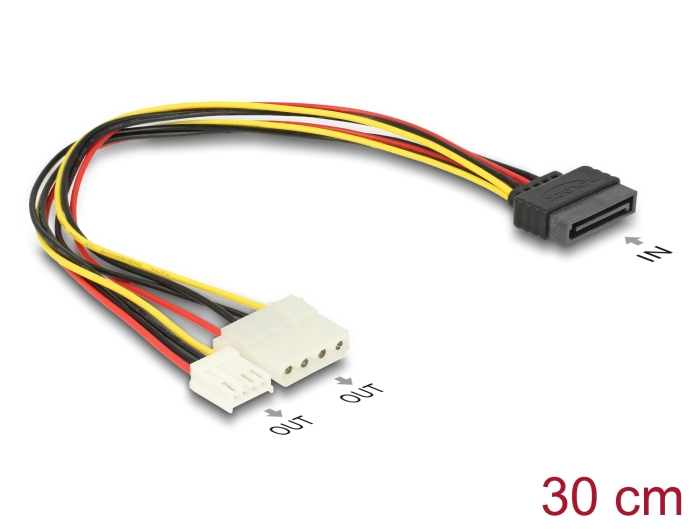 Delock Kabel Y-Power SATA Stecker 15 Pin > 4 Pin Molex Buchse + 4 Pin Floppy #1 