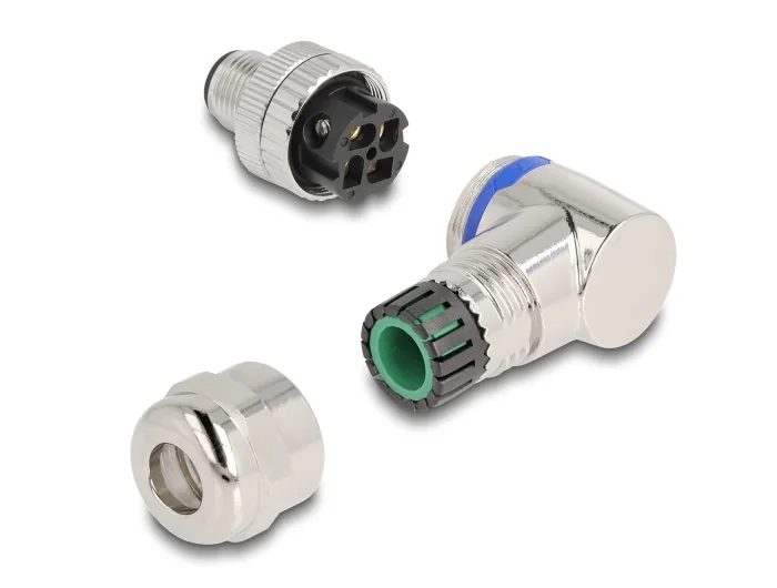 Delock M12 Steckverbinder A-kodiert 4 Pin Stecker zur Montage mit Schraubanschluss 90° gewinkelt Metall #4 