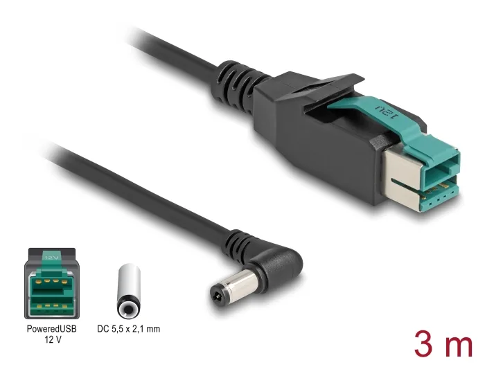 Delock PoweredUSB Kabel Stecker 12 V zu DC 5,5 x 2,1 mm Stecker gewinkelt 3 m #1 