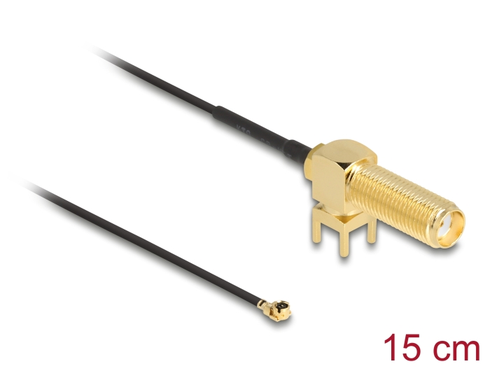 Delock Antennenkabel SMA 90° PCB Buchse zum Einbau zu I-PEX Inc., MHF® I Stecker 1.13 15 cm Gewindelänge 15 mm #1 