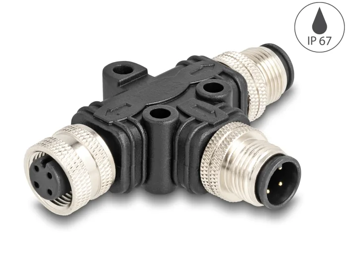 Delock M12 T-Splitter A-kodiert 4 Pin 1 x Stecker zu 1 x Stecker und 1 x Buchse Parallelschaltung #1 