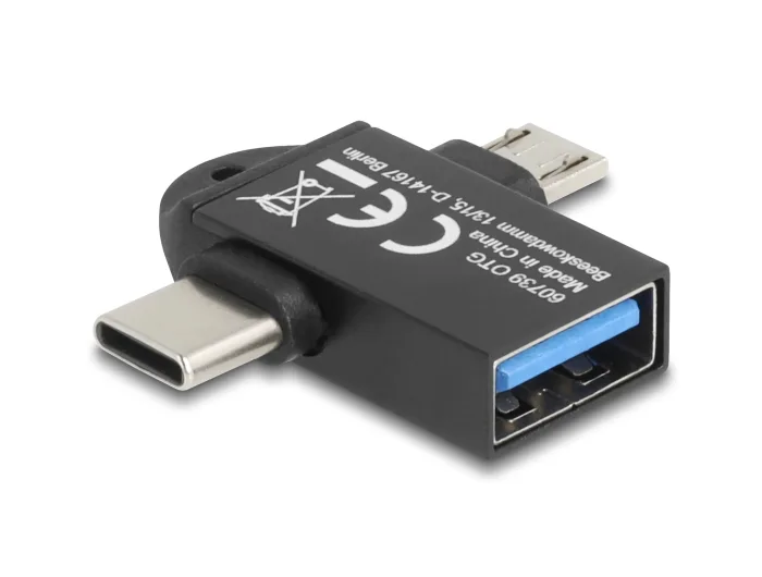 Delock Adapter USB 10 Gbps 2 in 1 USB-A Buchse zu USB Type-C™ Stecker + USB Micro-B Stecker OTG #2 