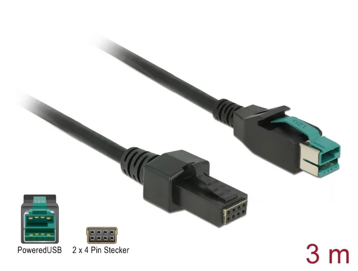 Delock PoweredUSB Kabel Stecker 12 V > 2 x 4 Pin Stecker 3 m für POS Drucker und Terminals #1 